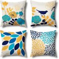 thumbnail image 1 of Housses de Coussin Bleu Jaune 18X18 Ensemble de 4 Style Ferme, 1 of 4