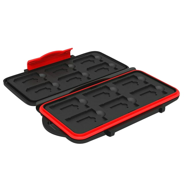Black Multi-Functional Memory Card Case Holder Storage Box Cartridge Lock Fits 12 SD+12 Micro SD TF Cards Water Resistant