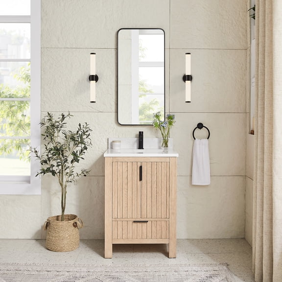 Shenzhen 24" Single Bath Vanity in Aged Natural Oak with Composite Stone Top