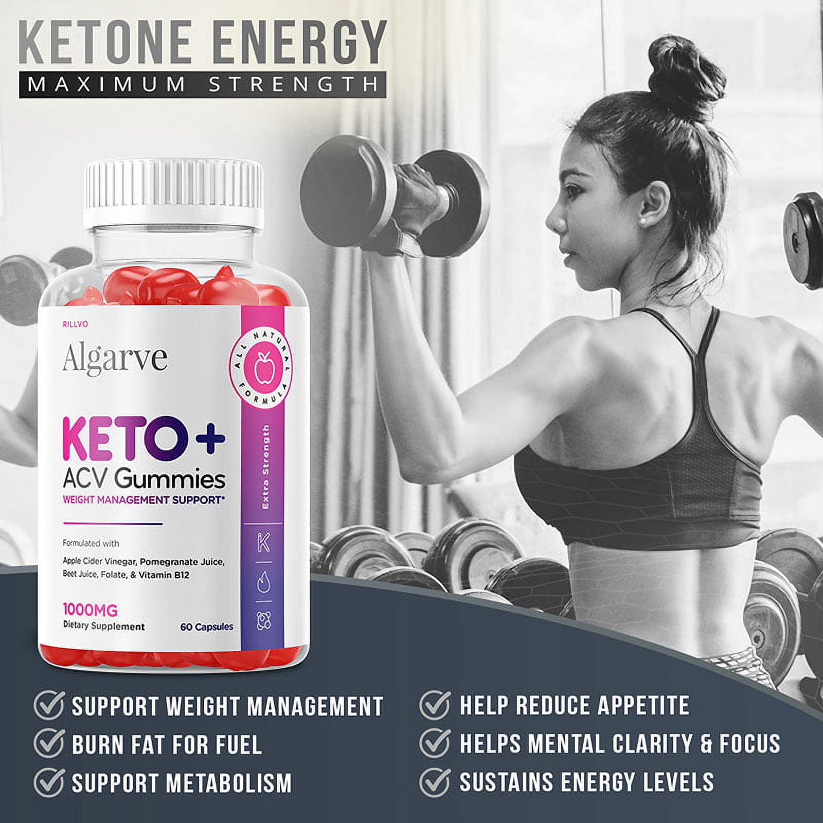 (2 Pack) Algarve Keto Gummies - Algarve Keto ACV Gummy’s - Supplement for Weight Loss - Energy & Focus Boosting Dietary Supplements for Weight Management & Metabolism - 120 Gummies