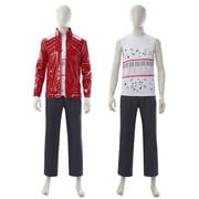 80s Pop Star Costume Red Zipper Jacket Music Note Shirt Pants Halloween Adult Men Outfit Set