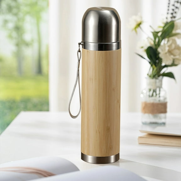 2.5x10Inch Stainless Steel Insulated Water Bottle,Wooden Double Wall Vacuum Bottle,High Performance Insulation,Leaks Proof & Easys to Clean,Suitable for Daily Use
