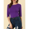 thumbnail image 5 of INSPIRE CHIC Mother's Day Women's Tops Elbow Sleeves Boat Neck Slim Fit Classic Casual Tee Shirt Deep Purple L, 5 of 7