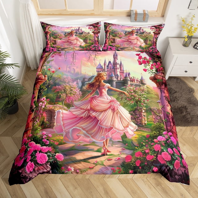 YST Princess Comforter Cover Queen Size,Rose Floral Bedding Set Flower Decor Rustic Farmhouse Bed Set With 2 Pillowcases,No Comforter