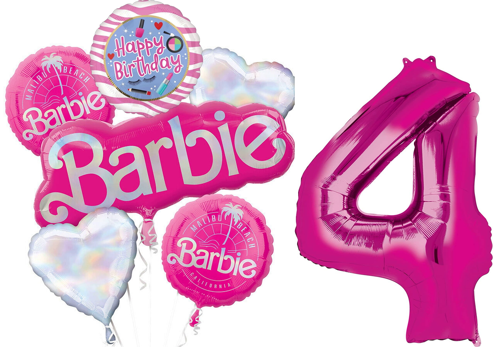 Barbie Sparkle Themed Decor for 5th Birthday Party Happy Foil Balloon Bouquet Decorations Walmart