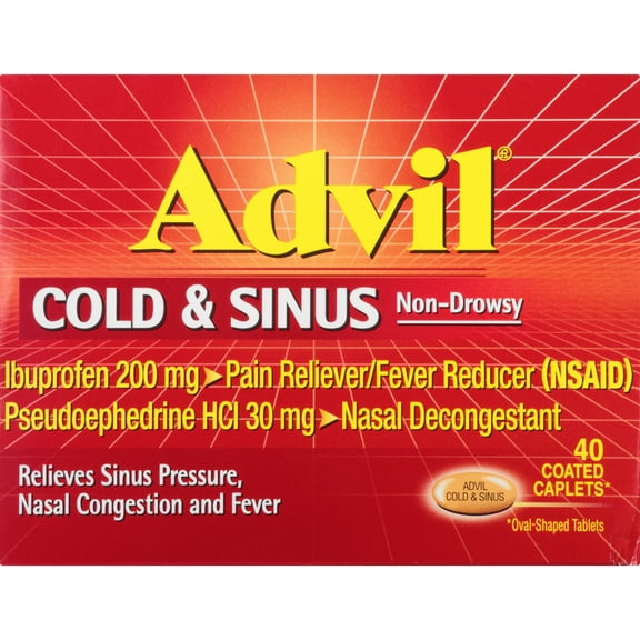 Advil Cold and Sinus Relief, Cold Medicine With Ibuprofen and Pseudoephedrine Hcl - 40 Coated Caplets