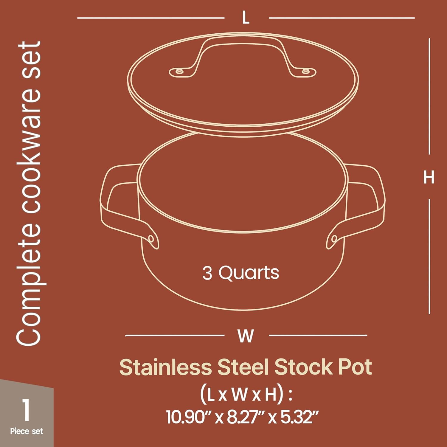 Bakken 3 Quart Ceramic Coated Stock Pot with Glass Lid, Nonstick, Oven Safe to 500°F, Stainless Steel Handles, All Stove Compatible, Cream
