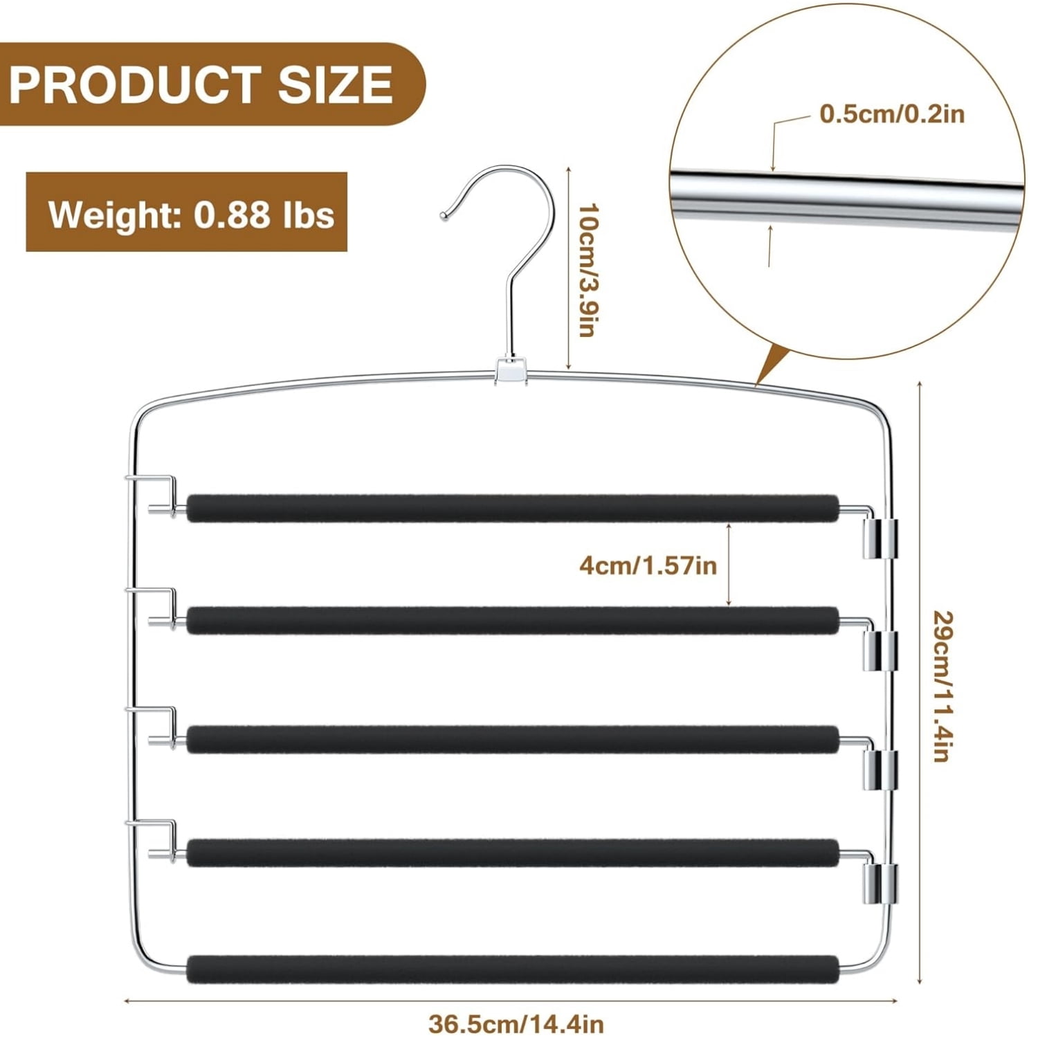 Topboutique 2 Metal Pants Hangers Pcs Space Saving Hangers 5 Layers Skidproof Foam Padded with Swing Arm Closet Storage Hanger Organizer Rack for Jeans Trouser Slacks Clothes (Black)