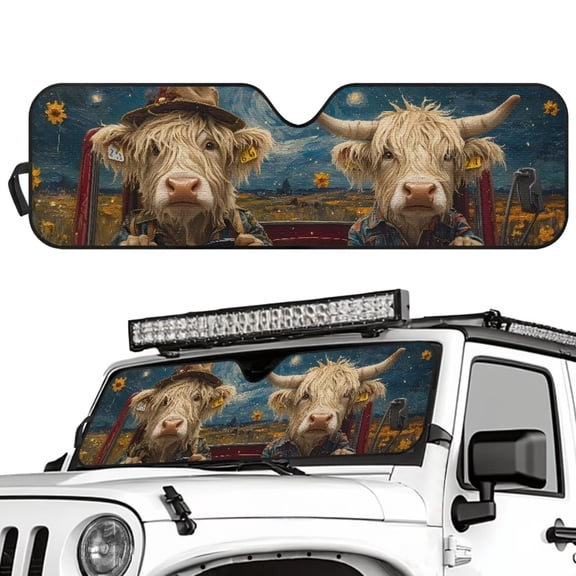 Uorisanigo Windshield Sun Shade Sunshade Starry Cow Driving Sun Visor for 2007-2023 Wrangler Rubicon Sahara TJ JK JKU 2 & 4 Door Car Accessories Cover to Protect UV Rays and Heat Glare
