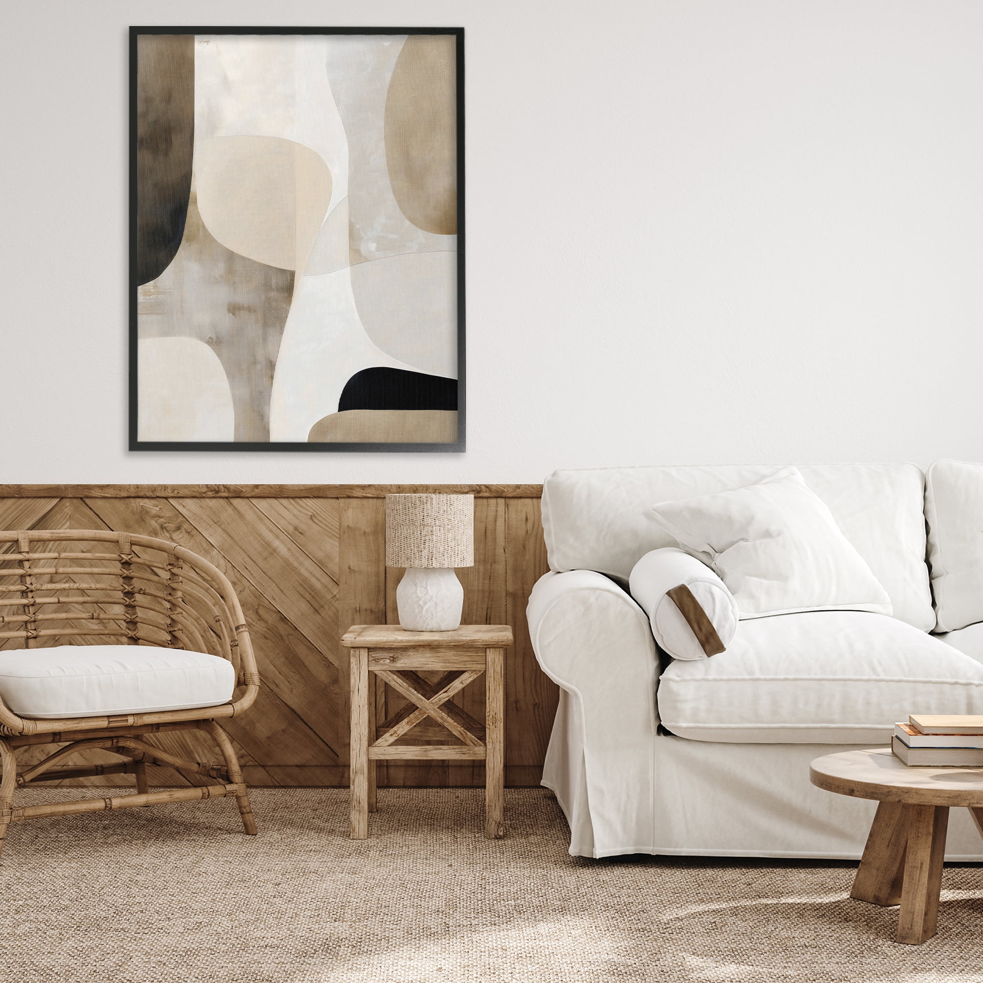 Stupell Industries Tan Shapes Organic Balance Black Framed Giclee Art, design by Ink Drop Loft