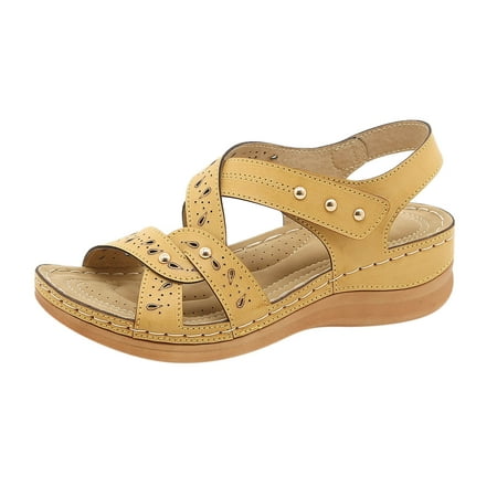 

YanHoo Wedge Orthopedic Sandals for Women Summer Vintage Open Toe Ankle Buckle Strap Sandal Casual Beach Orthotic Shoes