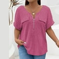 thumbnail image 2 of tklpehg Womens Blouses Solid Color V-Neck Zipper Tops Lightweight Loose Blouses Vintage Summer Going Out Tops Casual Short Sleeve Tee Shirt Tshirt (Hot Pink,XXL), 2 of 4