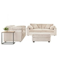 Roundhill Furniture Belvoir 3-Piece Living Room Set, Sofa Loveseat and Ottoman, Beige Champagne