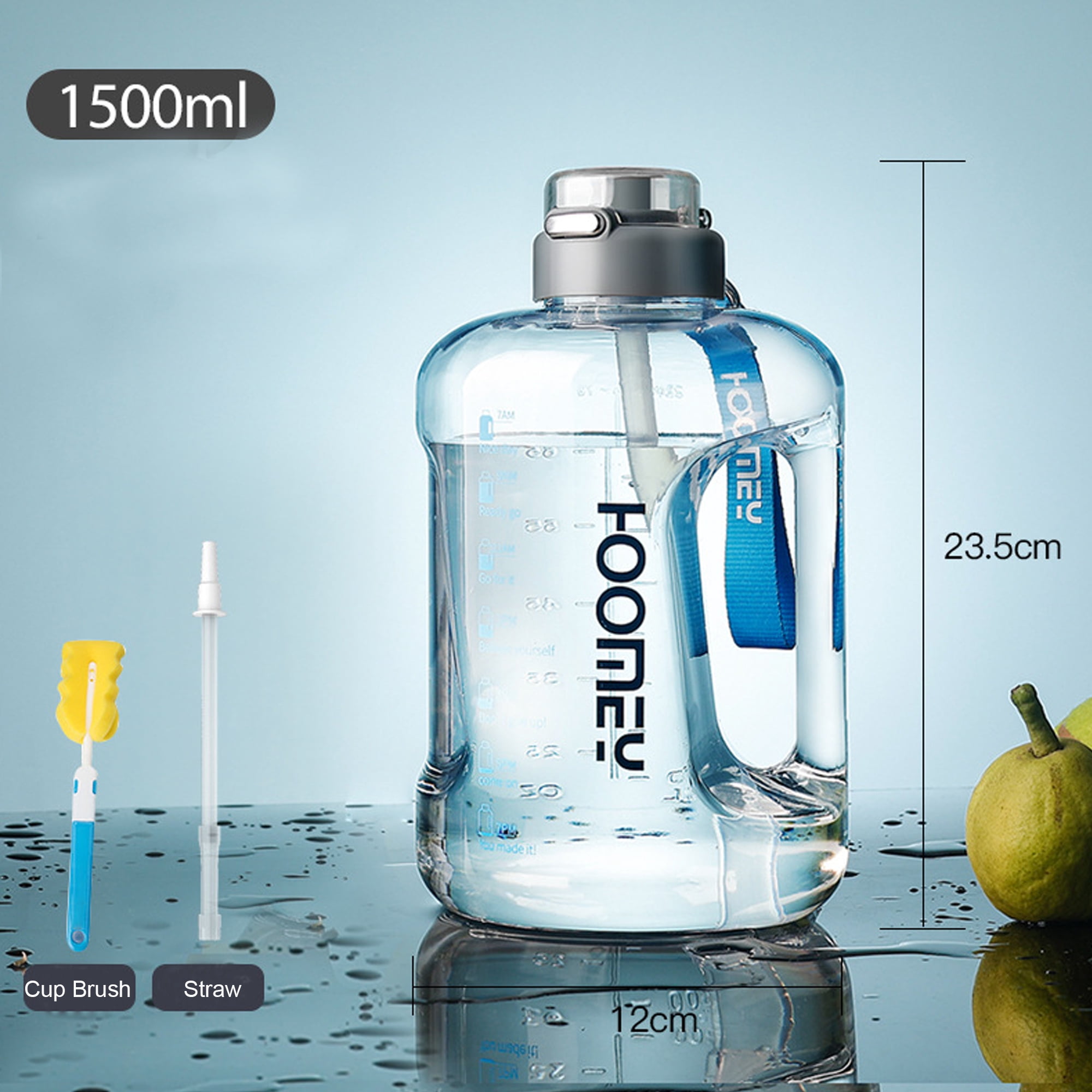 WEHUSE 50 oz Water Bottle with Time Marker - Straw & Chug Lid - BPA Free Gym Water Bottle with Straw - Big Gallon Jug