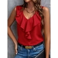 thumbnail image 4 of Women'S Ruffle Sleeveless Tops Dressy Casual Business Work Blouses Office V Neck Chiffon Shirts Summer 2025 Red S, 4 of 7