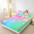 thumbnail image 3 of Manfei Magical Love Heart Bed Sheets, Sparkle Star Rainbow Full Size Sheets, Green Pink, 4pcs, 1 Flat Sheet, 1 Fitted Sheet and 2 Pillowcases, 3 of 6