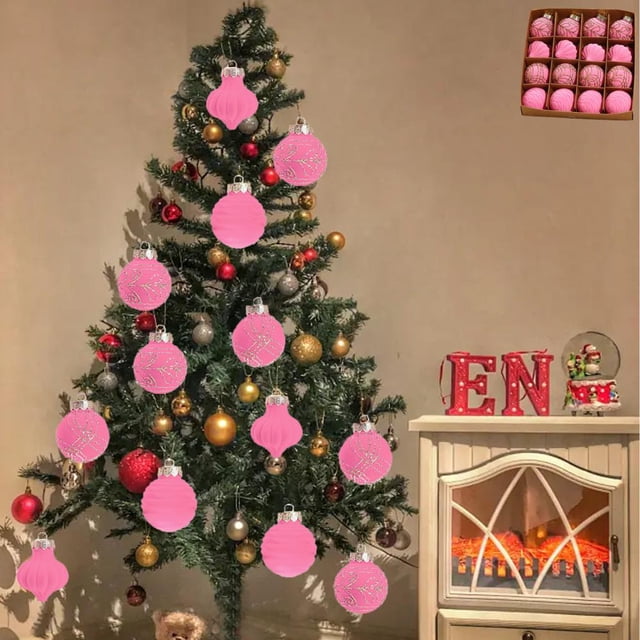 Feltree Christmas Decorations 16 Piece Flocked Christmas Balls Christmas Decoration SetMultiple Styles of Christmas Tree Decorations Can Also Be Used for Other Party