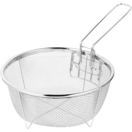 

UMMH Stainless Steel Deep Fry Basket Round Wire Mesh French Chip Frying Serving Food Presentation Tableware with Folding Handles for Kitchen Frying Pasta Spaghetti Round