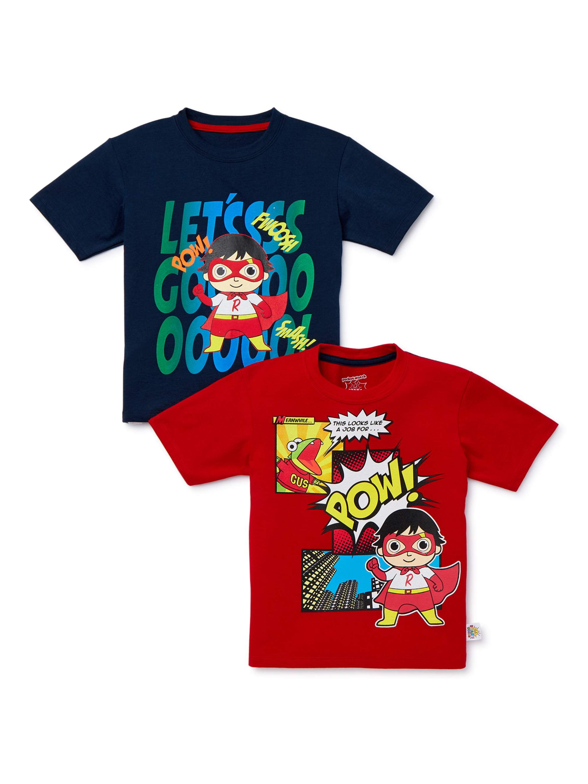 Ryan's World Boys Super Ryan Short Sleeve Graphic T-Shirt, 2-Pack ...