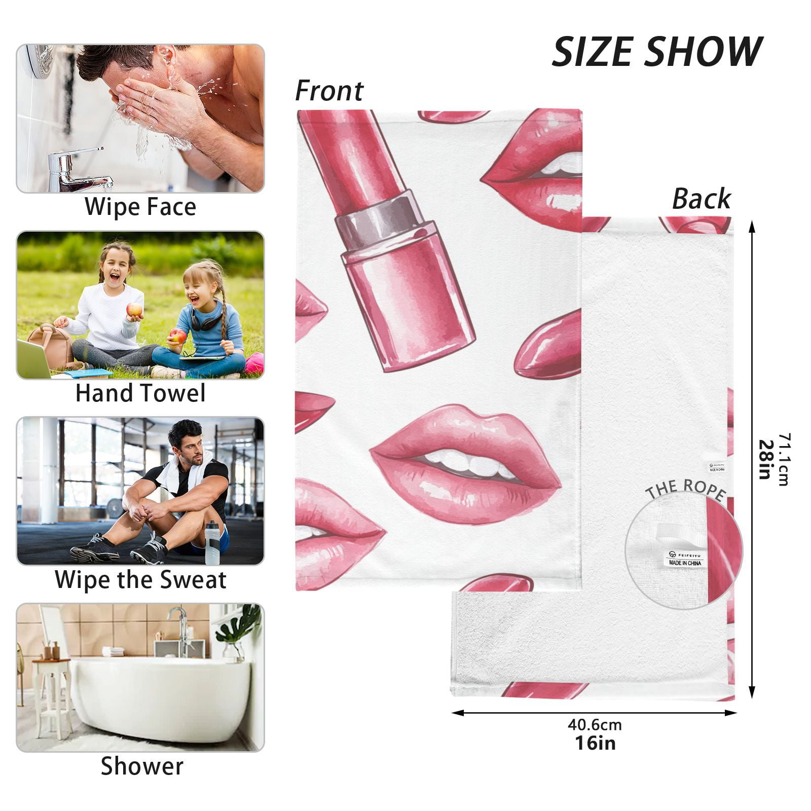 Lips Hand Towels Cotton Bath Towels Large Face Towels Absorbent for Bathroom 2 Packs