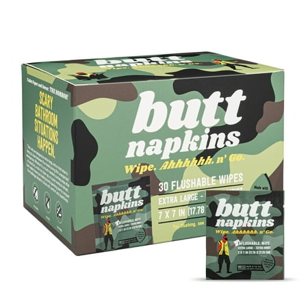 Butt Napkins, Hunting Wipes, Water-Based Flushable Wipes, Individually Wrapped, 30-Pack