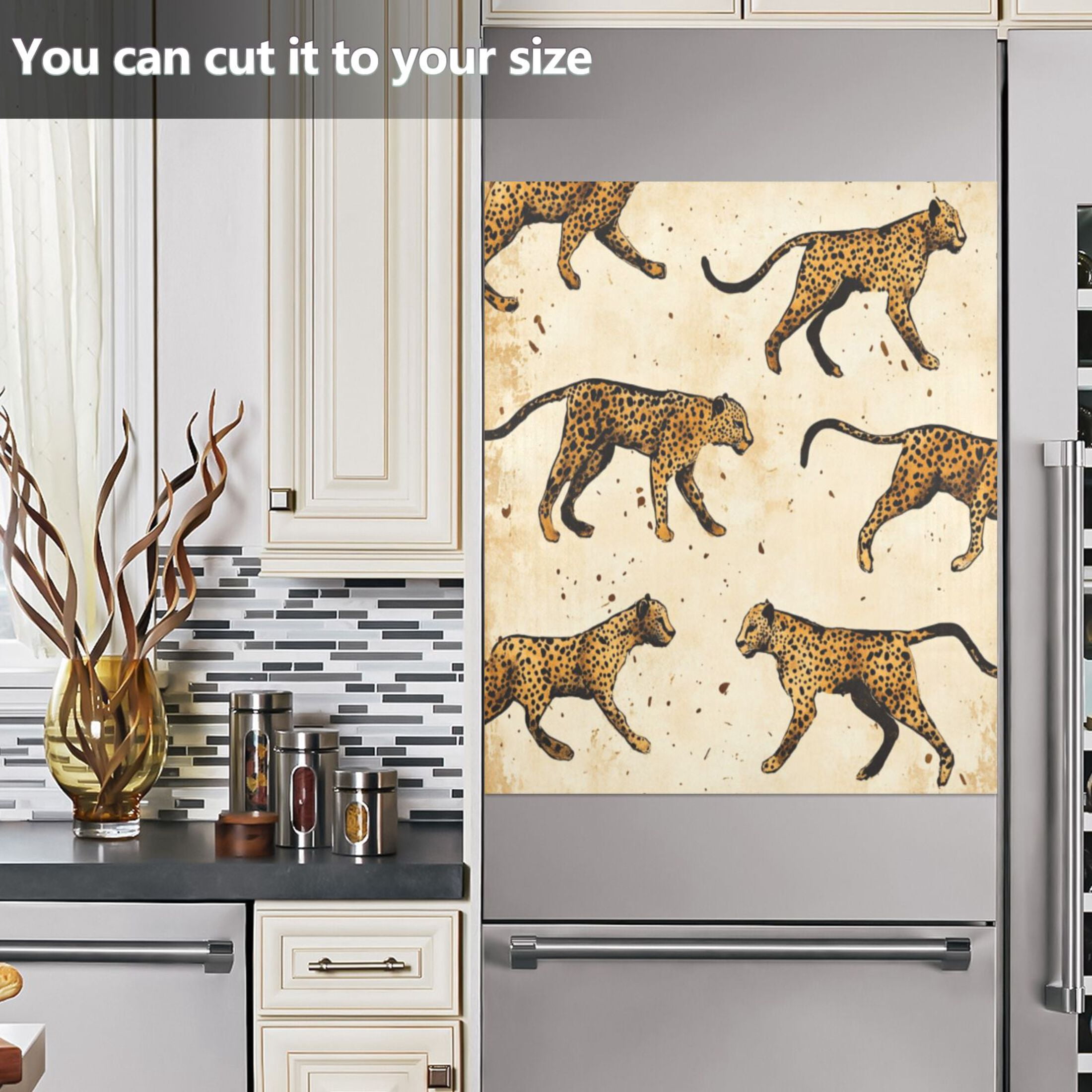Dishwasher Magnetic Sticker 23x26 Inch Refrigerator Magnetic Sticker Washing Machine Magnetic Sticker Kitchen Panel Magnetic Sticker Home Decor Yellow Cute Leopard