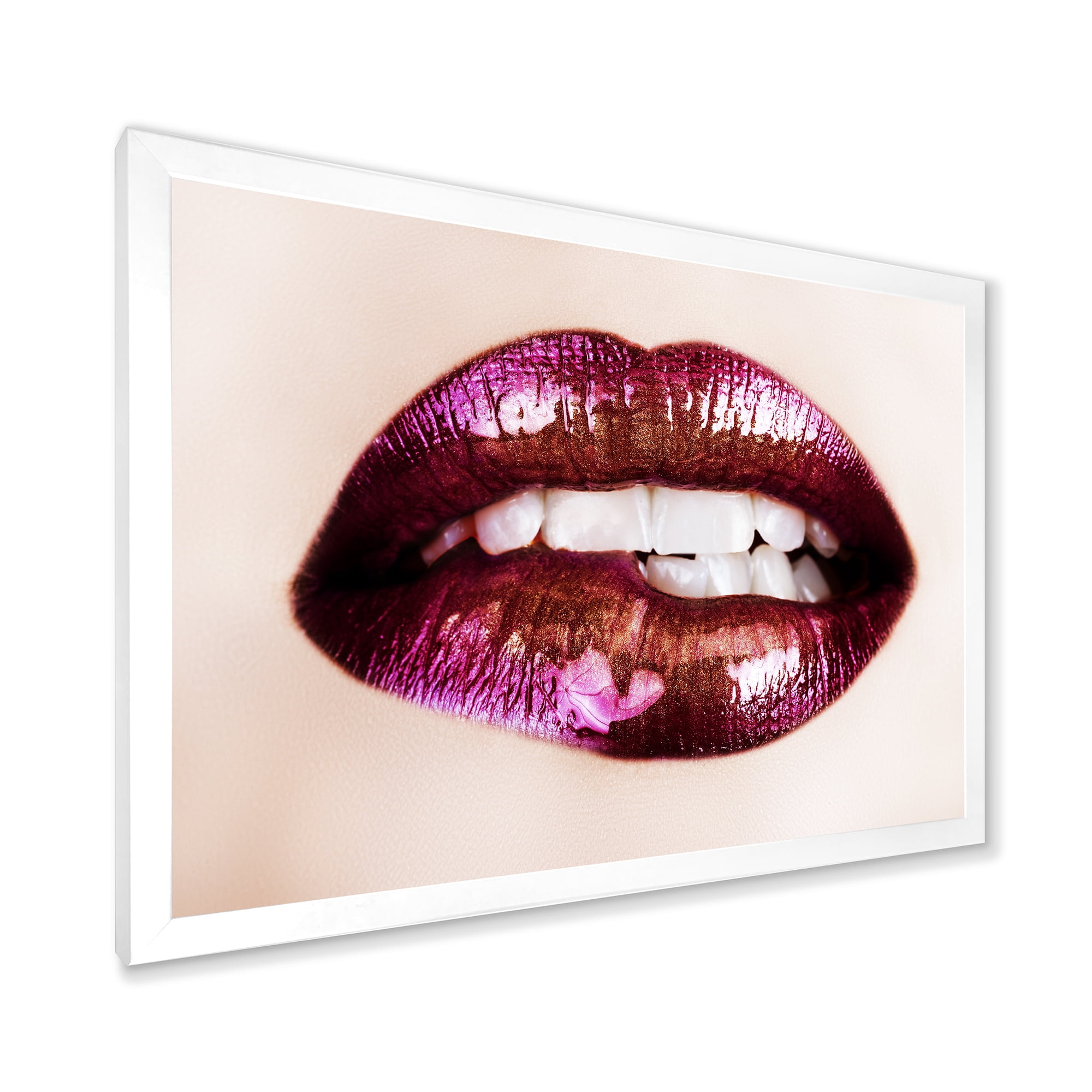 Designart 'Close-Up Of Purple Female Lips' Modern Framed Art Print