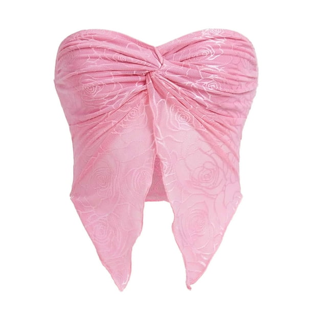 Lucakuins Mujeres Crop Tops, Sin Mangas Split Color Sólido Crop Street Casual Party Wrap-Chest Chaleco Lucakuins moda