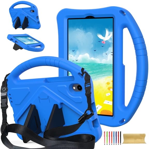 Kids-Friendly Case for Onn 8.1" Core Tablet (2026 Model), Kids EVA Foam Shockproof Protective Lightweight Rugged Cover with Kickstand & Handle Grip & Adjustable Shoulder Strap, Blue