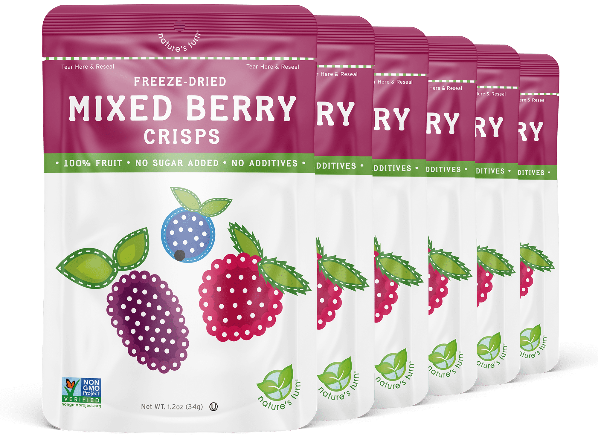 Nature's Turn Freeze Dried Mixed Berry Crisps, 6 Pack, 1.20oz