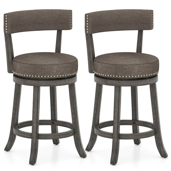 Gymax 26'' Counter Height Chairs Set of 2 w/ 360° Swivel Seat Back & Cushioned Seat
