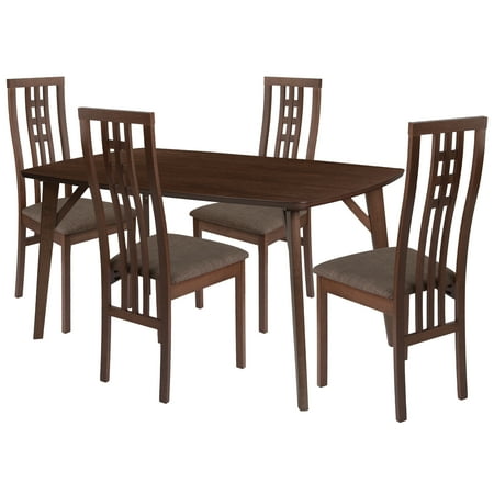 5 Pc Walnut Wood Dining Table Set High Triple Window Pane Back Walnut Wood Dining Table Set High Triple Window Pane Back Padded Seats