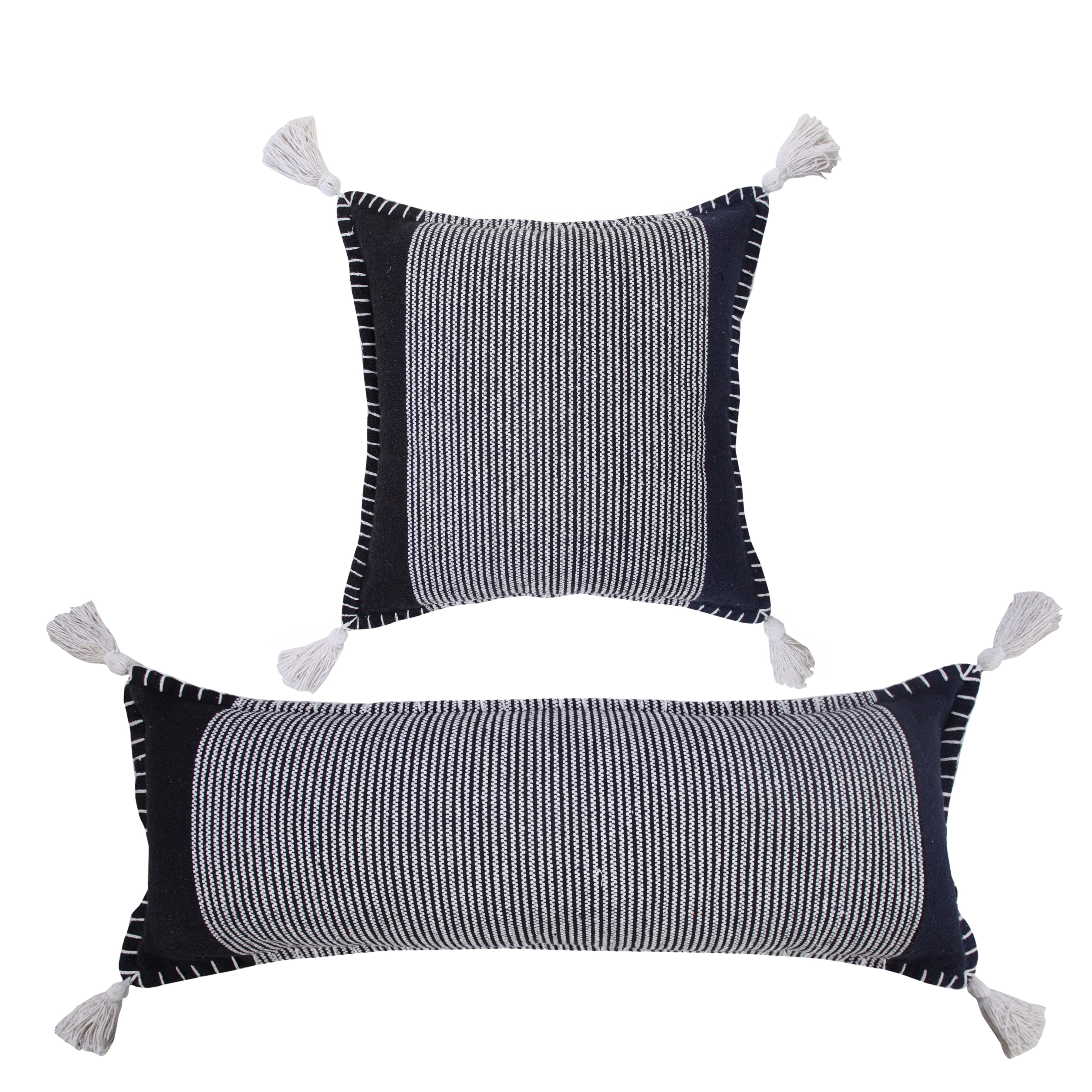 Ox Bay 20" x 20" Hand-Woven Blue/ White Stripe Organic Cotton Pillow Cover