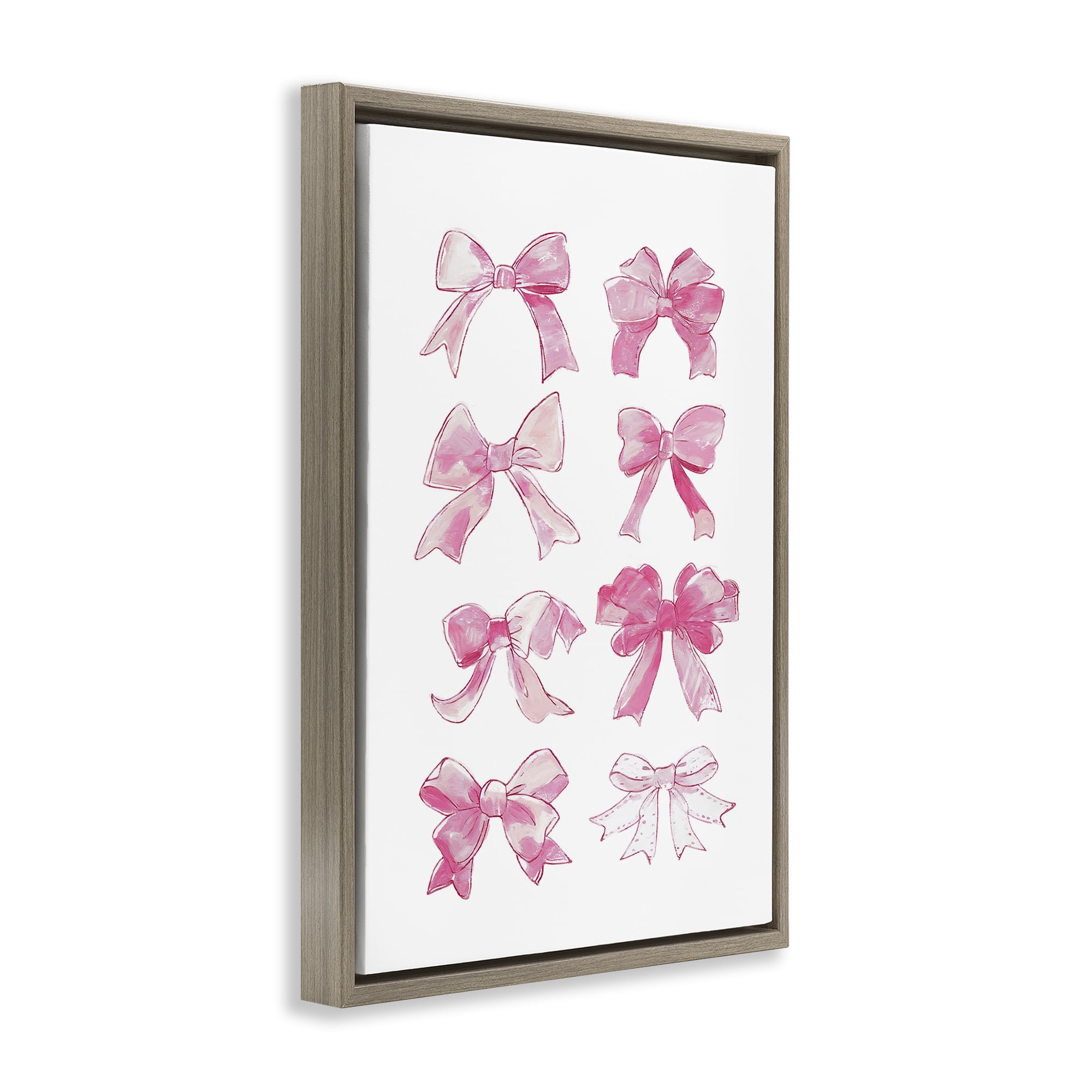 Stupell Industries Rows Of Pink Bows Beauty & Fashion Painting Brown Floater Framed Art Print Wall Art, 21 x 31