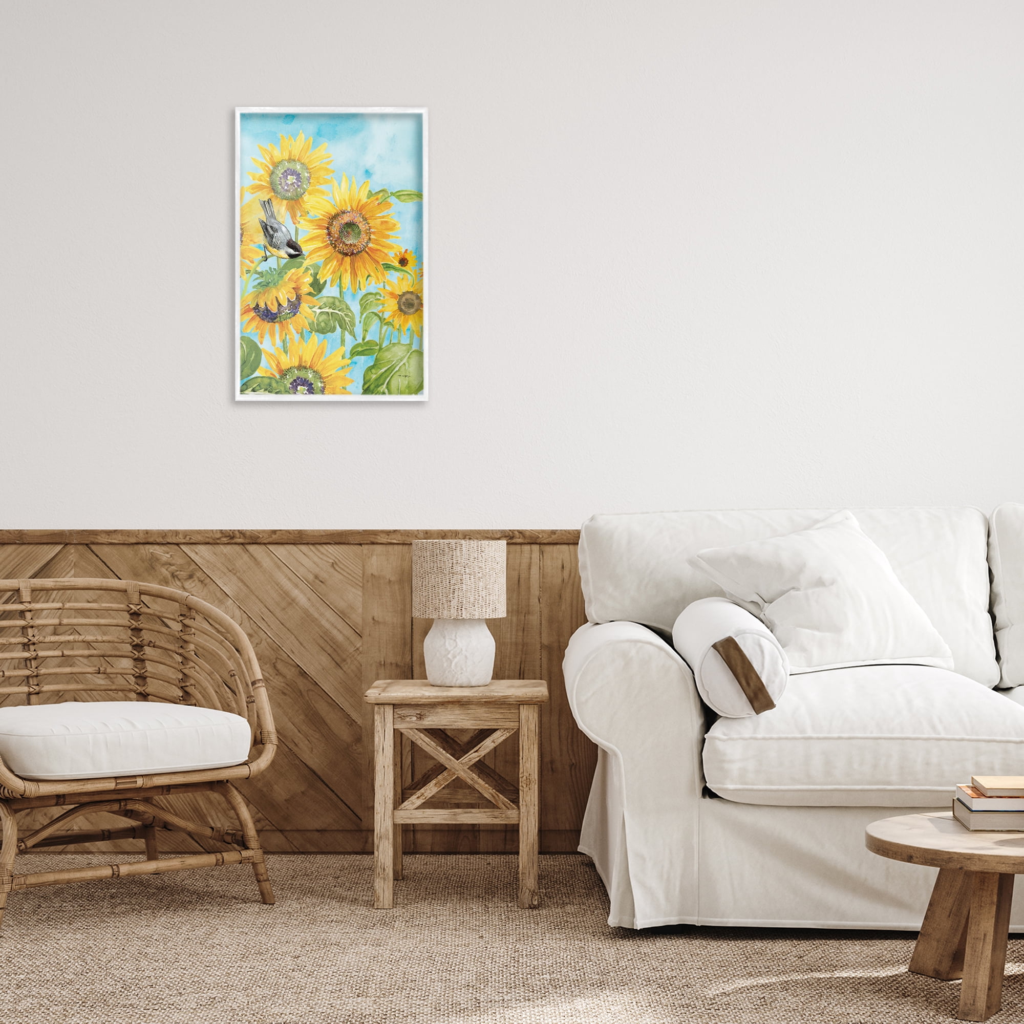 Stupell Industries Sunflower Honey Bird White Framed Giclee Art, design by Tim Coffey