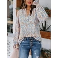 thumbnail image 7 of FreshPretty Womens V Neck Floral Long Sleeve Tops Summer Casual Loose Puff Sleeve Chiffon Boho Work Blouse Dressy T Shirts, 7 of 7