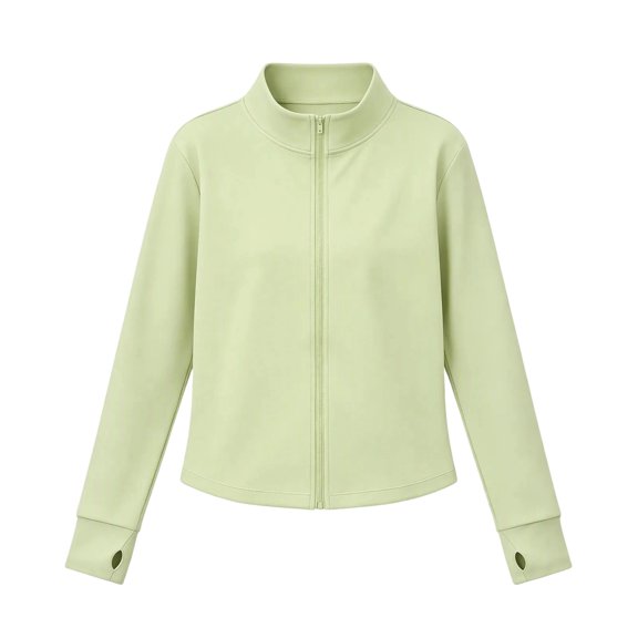 Gpaecead Girls Slim Fit Zip Up Athletic Jacket Stand Collar Quick Dry Thumbhole Yoga Top For Sports Causal Green