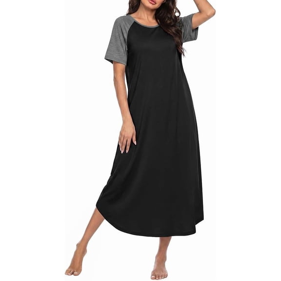 Ekouaer Nightgowns for Women Bamboo Viscose House Dress Long Night Gowns Short Sleeve Sleepshirt Soft Sleepwear