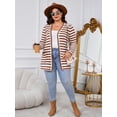 thumbnail image 6 of SHOWMALL Women's Plus Size Open Front Cardigan, Brown Stripe 3X Ribbed Long Sleeve Casual Sweater with Buttons and Pockets for Cozy Fall Winter Outfits, 6 of 7