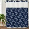 thumbnail image 3 of Wavy Lines No Hook Shower Curtain Waterproof, Bathroom Curtains with Snap in Liners and See Through Top Window, Abstract Minimalist Pattern Navy Blue Hotel Style Bathtub Curtains Shower 72"Wx72"L, 3 of 8
