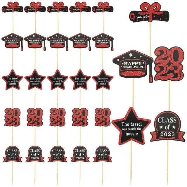 30Pcs Assorted Graduation Cake Decoration Cupcake Toppers Synthetic Material for Graduation Party