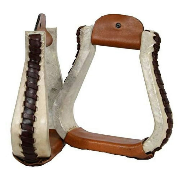 Showman Rawhide Covered Western Stirrups w/ Leather Lacing