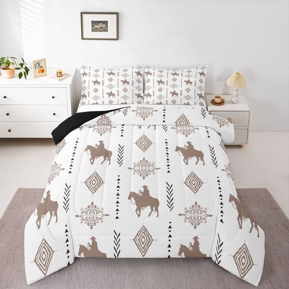 Feelyou Western Cowgirl Cowboy Twin Comforter Sets, Vintage Boho Damask Bedding Set, 2pcs