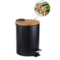 thumbnail image 4 of 3l basurero de baño | basurero de pedal, basurero de cosméticos con cierre suave 124 diseños de moda, con tapa de bambú, basurero doméstico circular negro Zefei Wu 9024735018667, 4 of 5