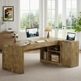 thumbnail image 7 of Tribesigns 70.8" L-Shaped Executive Desk, Large Computer Table with Storage Cabinet, Modern Business Furniture with Shelves, Wooden Farmhouse Workstation for Home Office (Rustic Brown), 7 of 7