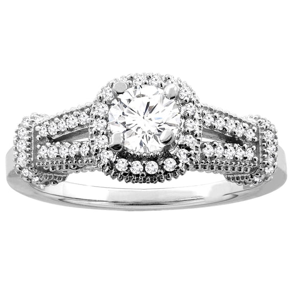 10K White Gold 0.70 cttw Diamond Halo Engagement Ring, size 5.5