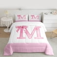thumbnail image 2 of jejeloiu Pink Bows Full Size Comforter Sets,Letter M Print Bedding Sets For Bowtie Girls Reversible 3-Piece, 2 of 8