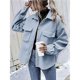 thumbnail image 4 of Chaqueta de Mezcla de Lana con Botones y Larga para Mujer, de Gran Tamaño Azul XL, 4 of 7