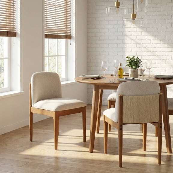 Christopher Knight Home 30.75" Modern Dining Chairs Set of 2 with Woven Rope Backrest, Walnut Beige