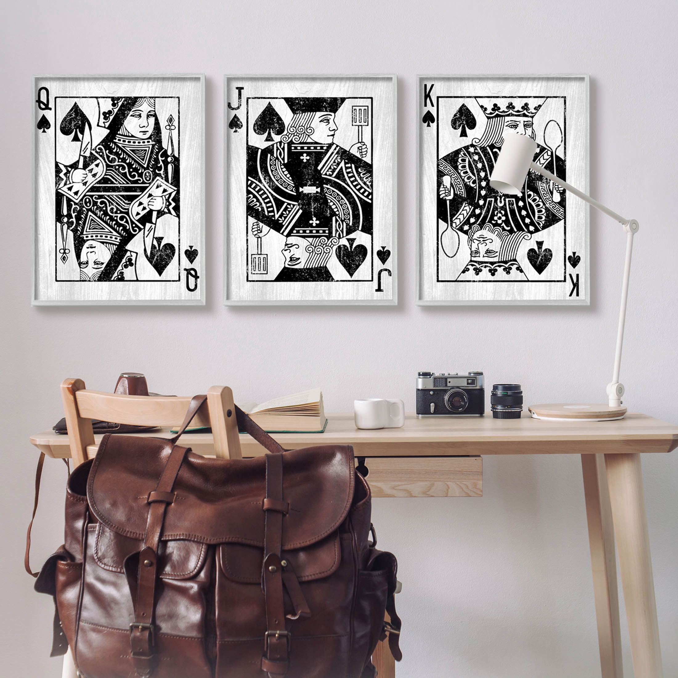Stupell Industries Queen Jack King Spade Cards Graphic Art Gray Framed Art Print Wall Art, Set of 3, Design by Lil' Rue